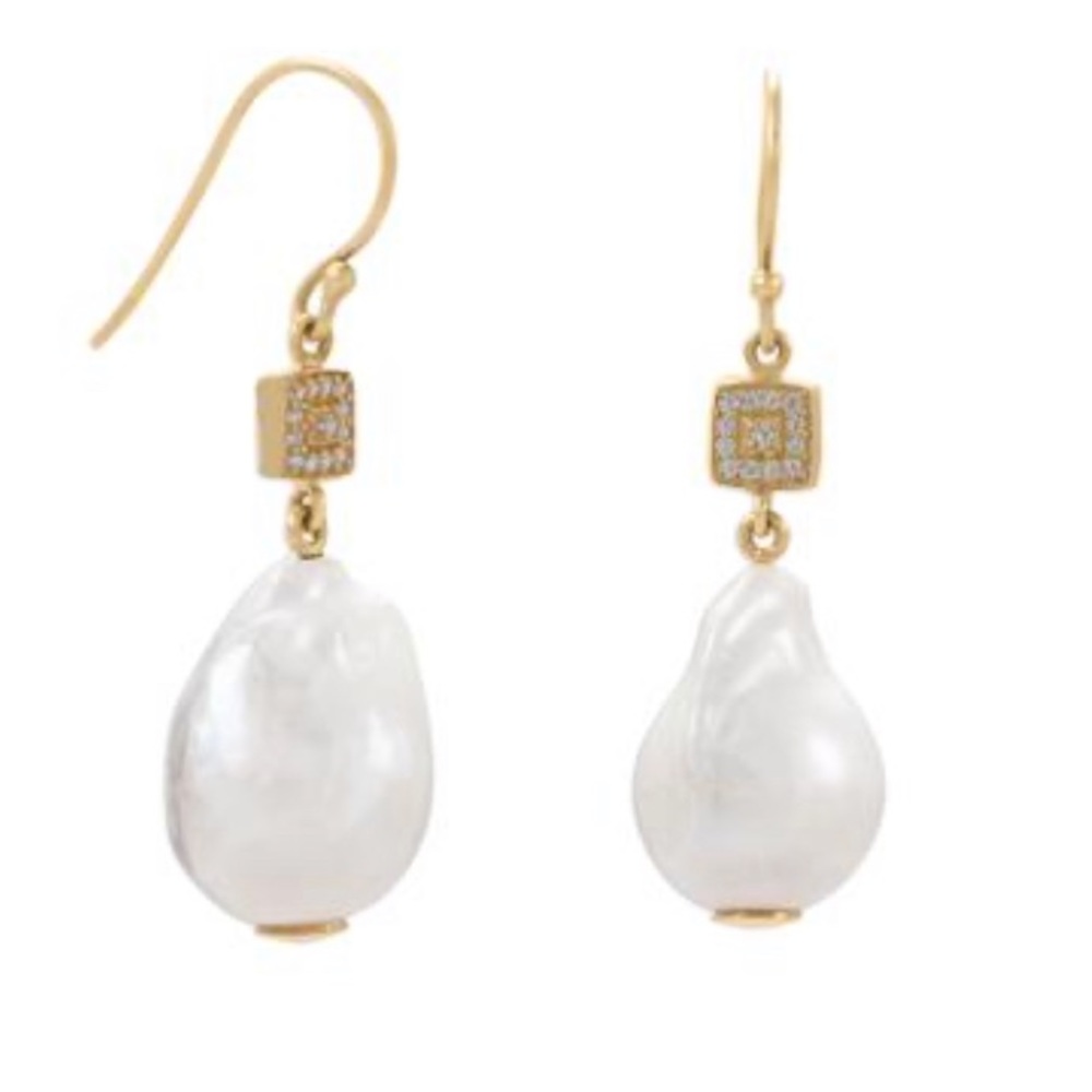 14 Karat Gold Plated Baroque Pearl Earrings